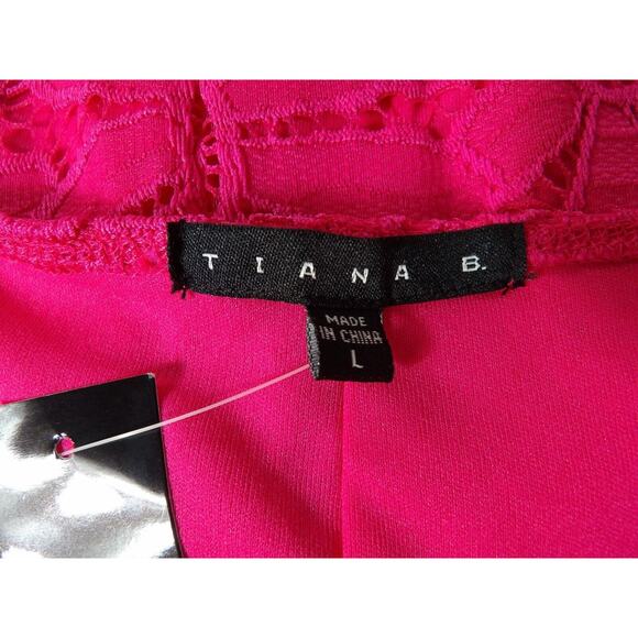 Tiana B Dress Large Pink Sundress Eyelet Bright Lined Crochet Boho Coquette NWT - Picture 7 of 14